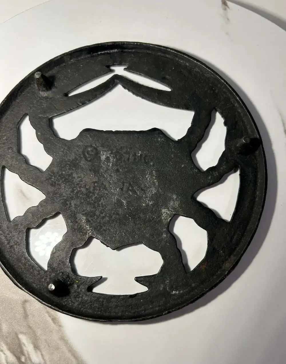 Vintage Black Cast Iron Crab Trivet Round